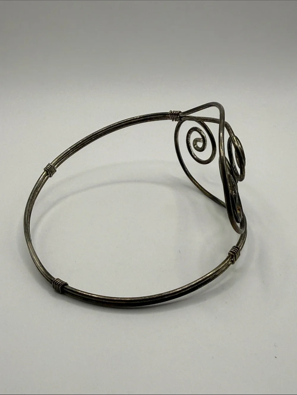 Vintage Silver Tone Wire Wrapped Large Cuff Bangle Statement Bracelet